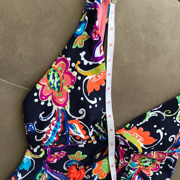 ♻️Reposted New Anne Cole deep plunge paisley pom one piece swimsuit in size 6 - Picture 8 of 13